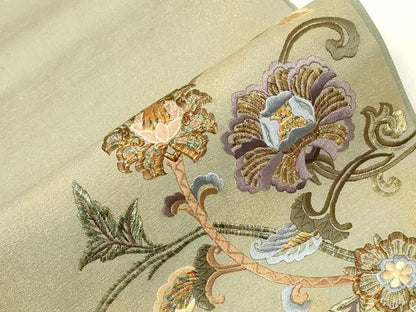 平和屋着物●太鼓柄袋帯　結城紬地　総刺繍　更紗文　金彩　証紙付き　正絹　逸品　CABC4759dy
