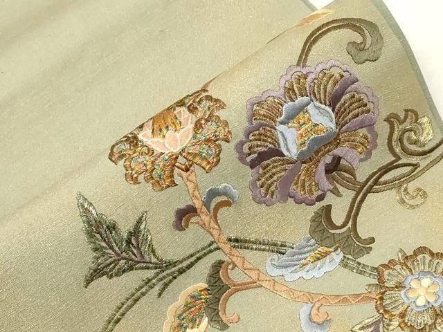 平和屋着物●太鼓柄袋帯　結城紬地　総刺繍　更紗文　金彩　証紙付き　正絹　逸品　CABC4759dy
