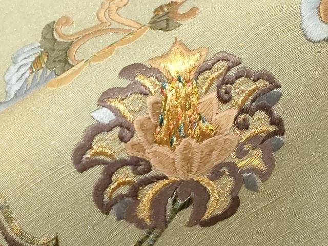 平和屋着物●太鼓柄袋帯　結城紬地　総刺繍　更紗文　金彩　証紙付き　正絹　逸品　CABC4759dy