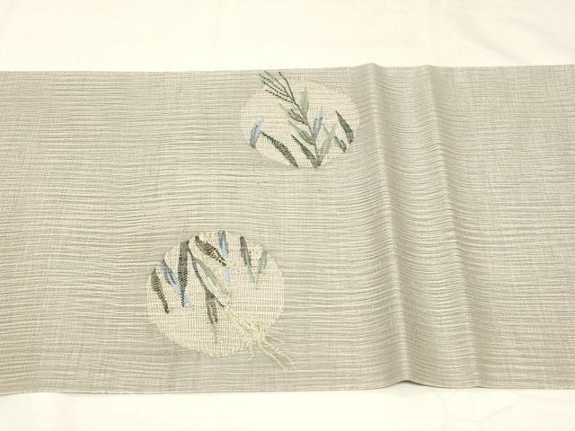 平和屋着物▽両面 太鼓柄袋帯 スリーシーズン 春夏秋 すくい織 草木丸文 銀糸 正絹 逸品 CABC4762dy