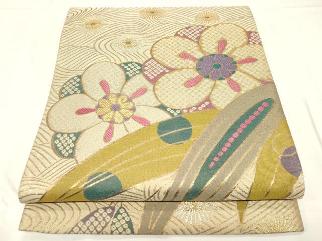 平和屋着物●六通柄袋帯 草花文 金糸 正絹 逸品 CABC4764dy