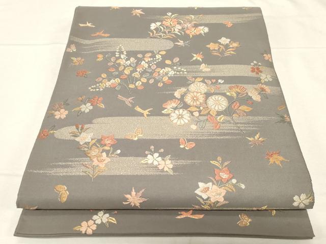 平和屋着物●太鼓柄袋帯 唐織 花蝶鳥文 金糸 正絹 逸品 CABC4768dy