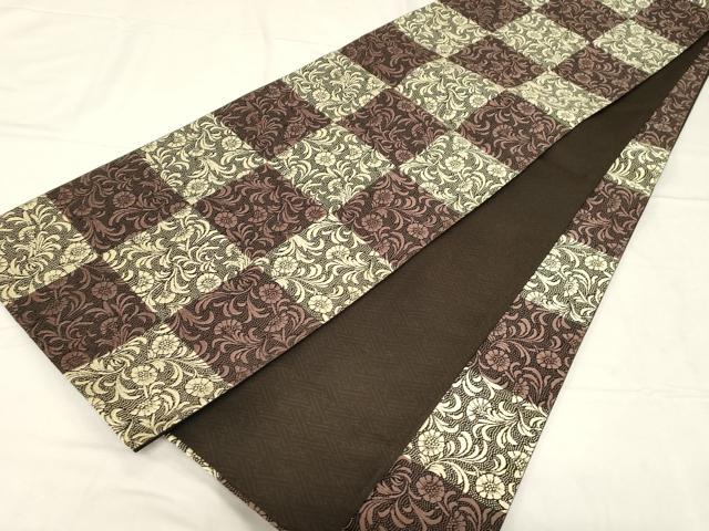 平和屋着物●六通柄袋帯 唐織 市松草花文 正絹 逸品 CABC4771dy