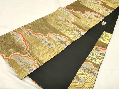 平和屋着物●西陣 川島織物 六通柄 本袋帯 雲取り箔散らし文 金銀糸 正絹 逸品 CABC4776dy