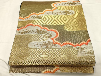 平和屋着物●西陣 川島織物 六通柄 本袋帯 雲取り箔散らし文 金銀糸 正絹 逸品 CABC4776dy