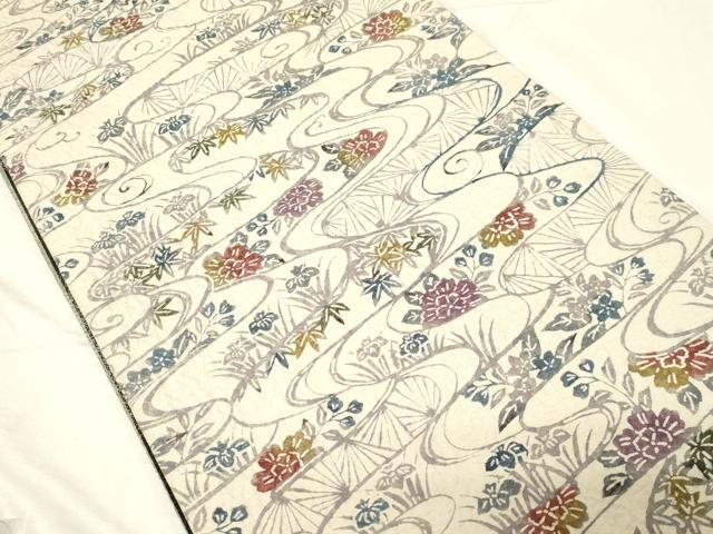 平和屋着物●両方向 両面 全通柄袋帯 はなびんがた ふくれ織 流水草花文 逸品 CABC4777dy