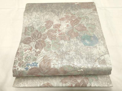 平和屋着物●両方向 両面 全通柄袋帯 横段草花文 銀糸 やまと誂製 正絹 逸品 CABC4781dy