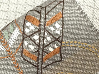 平和屋着物●袋帯 総刺繍 刺し子 絵巻草花文 正絹 逸品 CABC4783dy