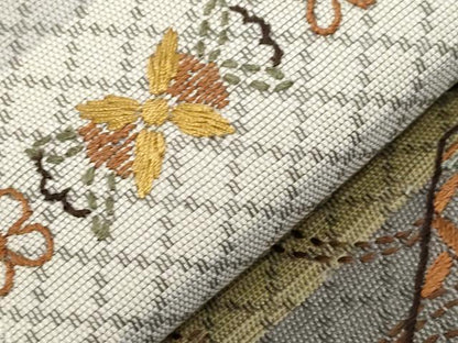 平和屋着物●袋帯 総刺繍 刺し子 絵巻草花文 正絹 逸品 CABC4783dy
