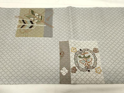 平和屋着物●袋帯 総刺繍 刺し子 絵巻草花文 正絹 逸品 CABC4783dy