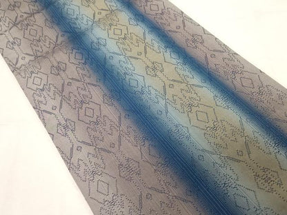 平和屋着物●両面 全通柄袋帯 幾何学文 正絹 逸品 未使用 CABC4784dy