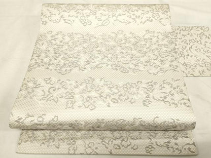平和屋着物●本場筑前博多織　九寸名古屋帯　横段草花文　正絹　逸品　未使用　CABC4793dy