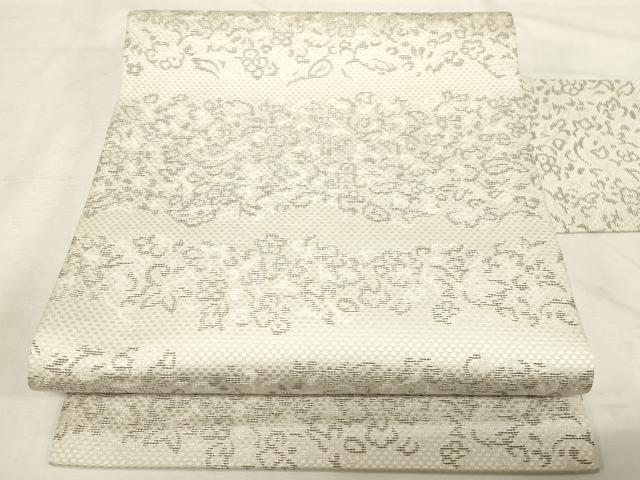 平和屋着物●本場筑前博多織　九寸名古屋帯　横段草花文　正絹　逸品　未使用　CABC4793dy