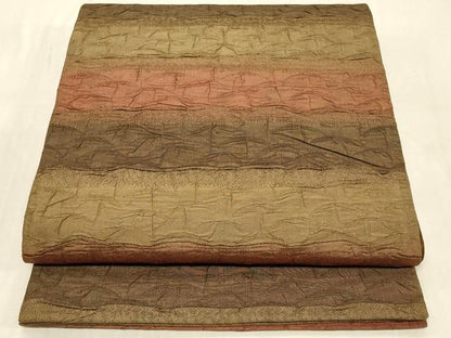 平和屋着物◎全通柄袋帯　ふくれ織　横段文　正絹　逸品　CABC4824in