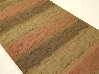 平和屋着物◎全通柄袋帯　ふくれ織　横段文　正絹　逸品　CABC4824in
