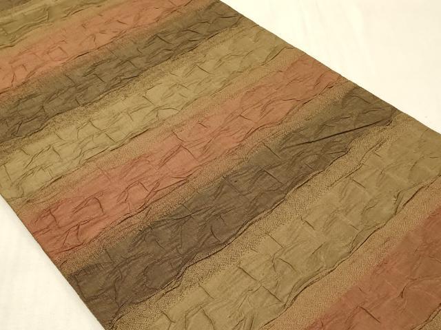 平和屋着物◎全通柄袋帯　ふくれ織　横段文　正絹　逸品　CABC4824in