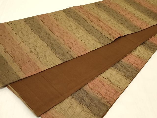 平和屋着物◎全通柄袋帯　ふくれ織　横段文　正絹　逸品　CABC4824in