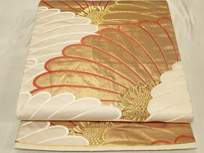 平和屋着物◎六通柄袋帯　唐織　みやび錦　螺子菊文　金糸　正絹　逸品　CABC4828in