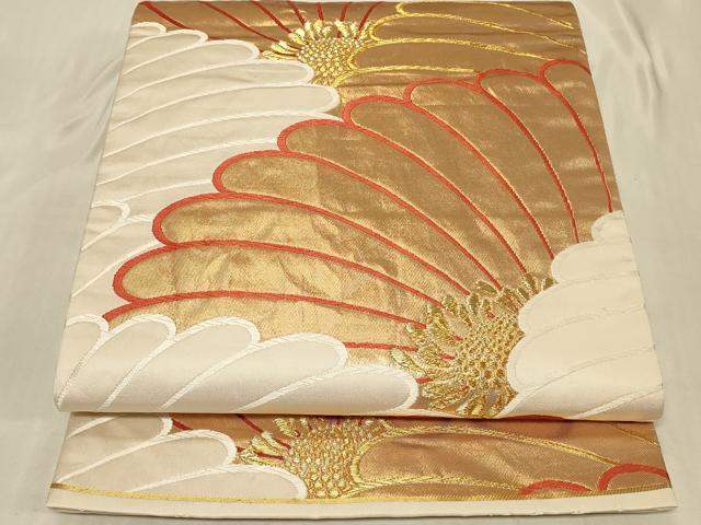 平和屋着物◎六通柄袋帯　唐織　みやび錦　螺子菊文　金糸　正絹　逸品　CABC4828in