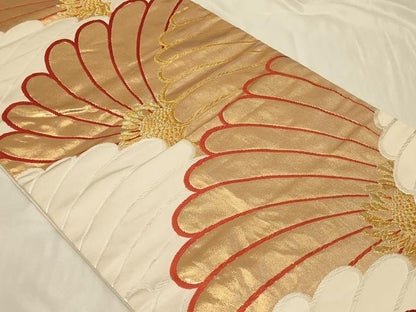 平和屋着物◎六通柄袋帯　唐織　みやび錦　螺子菊文　金糸　正絹　逸品　CABC4828in