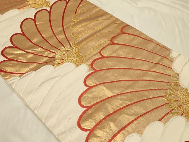 平和屋着物◎六通柄袋帯　唐織　みやび錦　螺子菊文　金糸　正絹　逸品　CABC4828in