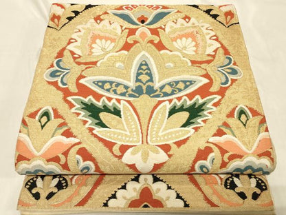 平和屋着物◎六通柄袋帯　更紗花文　金糸　正絹　逸品　CABC4836in