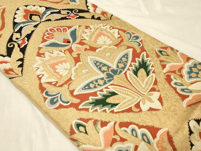 平和屋着物◎六通柄袋帯　更紗花文　金糸　正絹　逸品　CABC4836in
