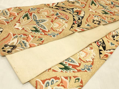 平和屋着物◎六通柄袋帯　更紗花文　金糸　正絹　逸品　CABC4836in