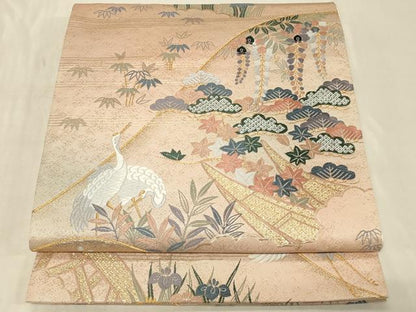 平和屋着物◎六通柄袋帯　唐織　鶴　舟　金糸　正絹　逸品　CABC4844in