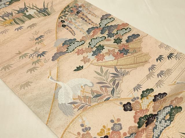 平和屋着物◎六通柄袋帯　唐織　鶴　舟　金糸　正絹　逸品　CABC4844in