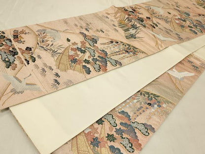 平和屋着物◎六通柄袋帯　唐織　鶴　舟　金糸　正絹　逸品　CABC4844in