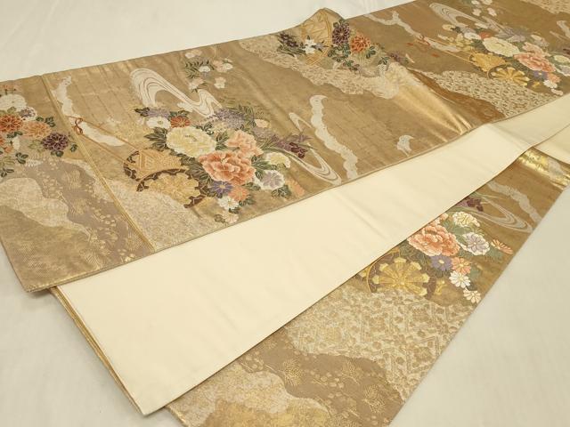 平和屋着物◎六通柄袋帯　唐織　流水花車文　金糸　鈴乃屋扱い　正絹　逸品　CABC4849in