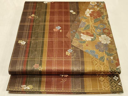 平和屋着物◎六通柄袋帯　唐織　舞花文　金糸　正絹　逸品　CABC4852in