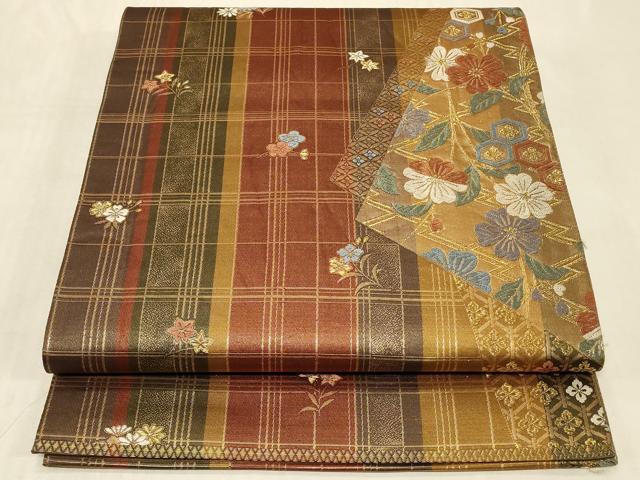 平和屋着物◎六通柄袋帯　唐織　舞花文　金糸　正絹　逸品　CABC4852in