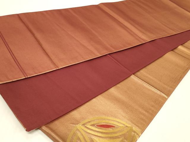 平和屋着物◎太鼓柄袋帯　駒刺繍　七宝文　金糸　正絹　逸品　CABC4854in