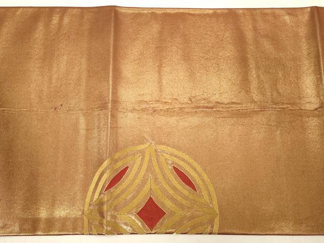平和屋着物◎太鼓柄袋帯　駒刺繍　七宝文　金糸　正絹　逸品　CABC4854in