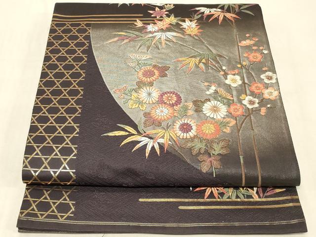 平和屋着物◎六通柄袋帯　唐織　優麗菊花梅竹文　金糸　正絹　逸品　CABC4856in