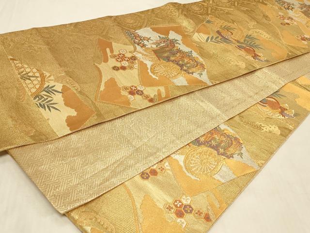 平和屋着物◎佐賀錦　六通柄袋帯　唐織　冊子御所車花文　金糸　正絹　逸品　CABC4860in