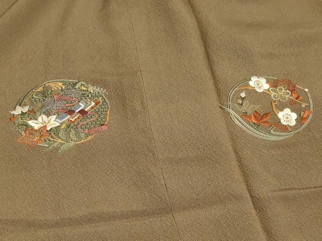 平和屋着物＃中国三大刺繍　スワトウ刺繍　道行コート　絵巻花丸文　金銀糸　正絹　逸品　CABC4957in