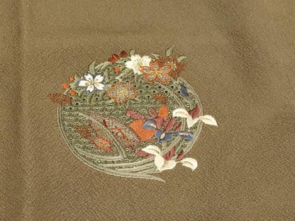 平和屋着物＃中国三大刺繍　スワトウ刺繍　道行コート　絵巻花丸文　金銀糸　正絹　逸品　CABC4957in