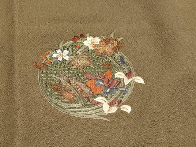 平和屋着物＃中国三大刺繍　スワトウ刺繍　道行コート　絵巻花丸文　金銀糸　正絹　逸品　CABC4957in
