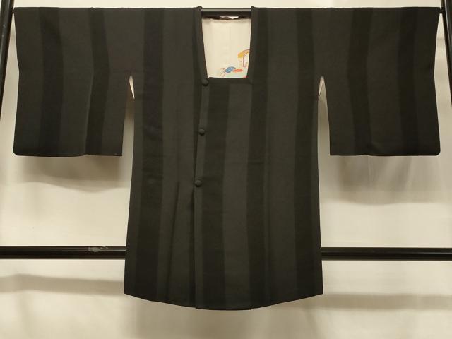 平和屋着物＃道行コート　間道　黒地　高島屋扱い　正絹　逸品　CABC4982in