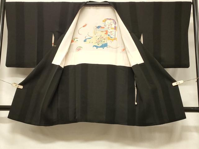 平和屋着物＃道行コート　間道　黒地　高島屋扱い　正絹　逸品　CABC4982in