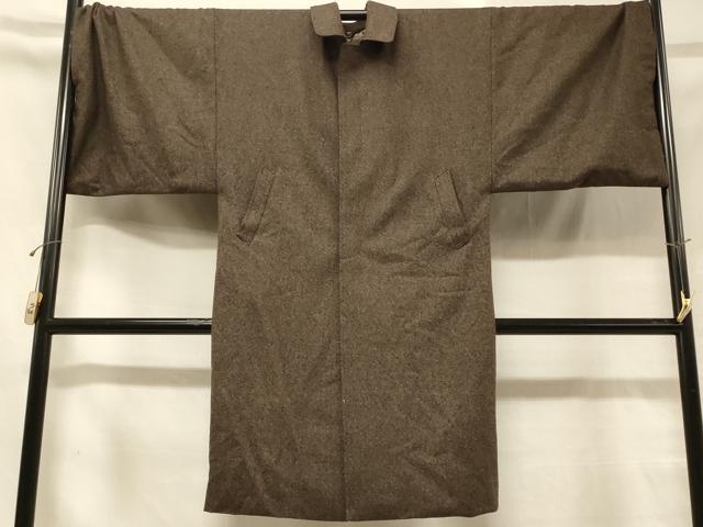 平和屋着物＃男性　和装コート　角袖　霞文　ロング丈　交織　CABC5027in
