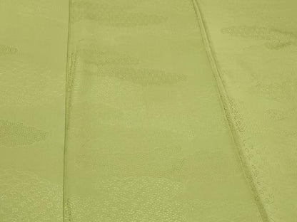 平和屋着物■上質な色無地 雲取り吉祥地紋 抹茶色 正絹 逸品 CABC5085in