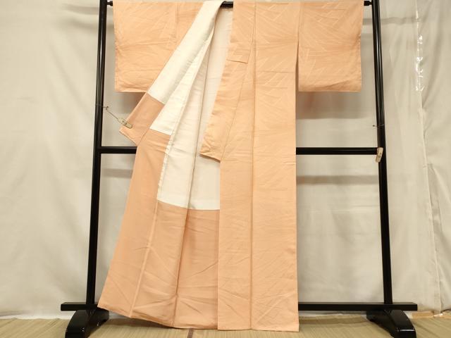 平和屋着物■上質な色無地 幾何学地紋 赤香色 正絹 逸品 未使用 CABC5096in