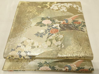 平和屋着物◎六通柄袋帯　唐織　地紙花鳥文　金糸　引箔　正絹　逸品　CABC5108in