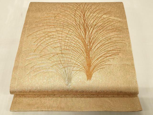 平和屋着物◎太鼓柄袋帯　総駒刺繍　芝草文　金銀糸　正絹　逸品　CABC5114in