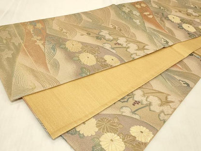 平和屋着物◎六通柄袋帯　立波草花文　金糸　正絹　逸品　CABC5117in