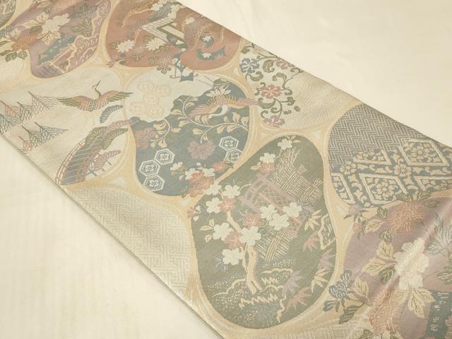 平和屋着物◎六通柄袋帯　御所車飛鶴花文　金銀糸　正絹　逸品　CABC5119in